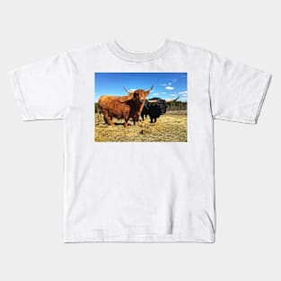 Scottish Highland Cattle Cow and Bull 2370 Kids T-Shirt